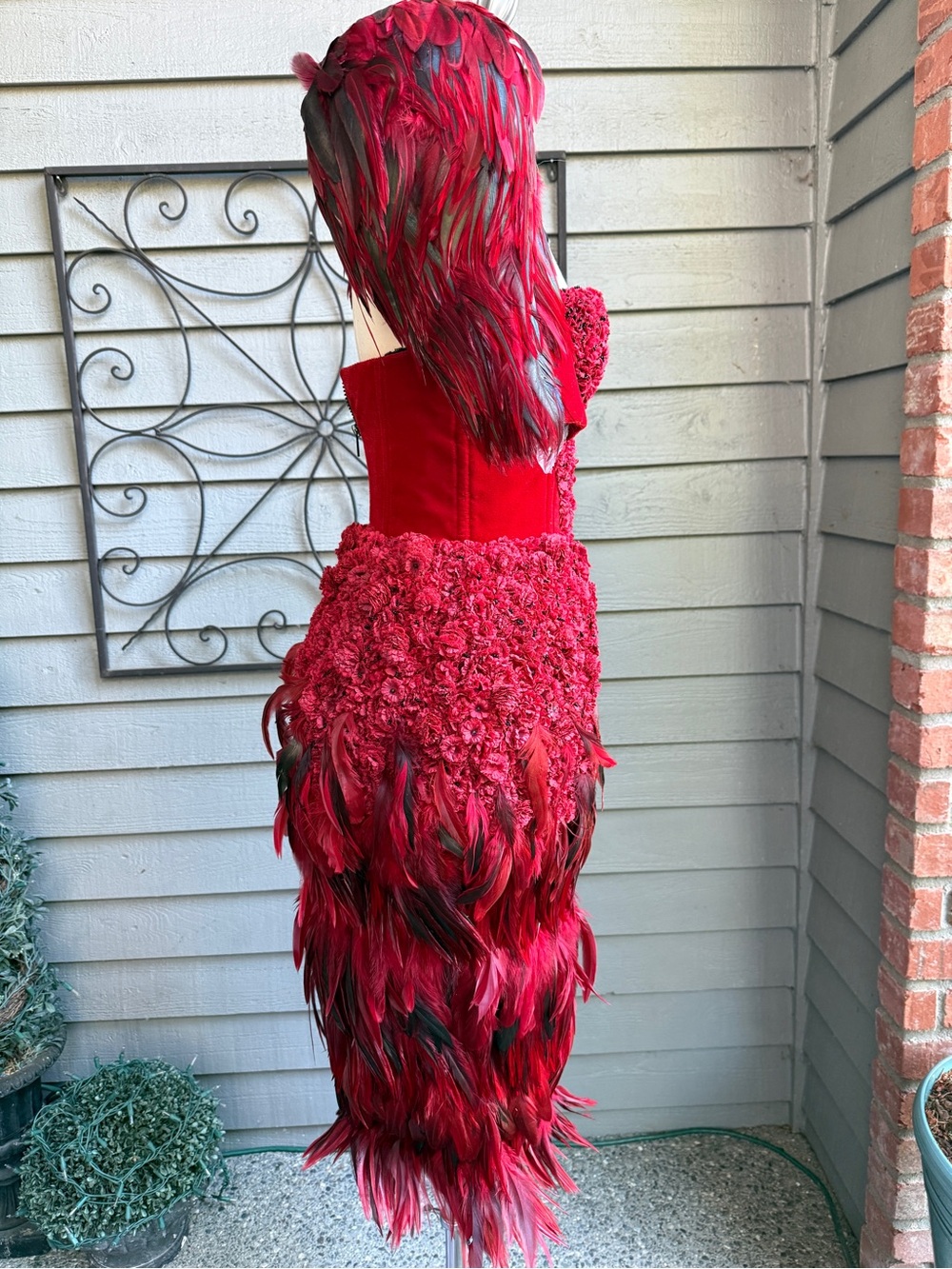 OOAK Red Feather & Rosette Midi Dress - Women’s size: 2/4 (measurements below) - Picture 4 of 6